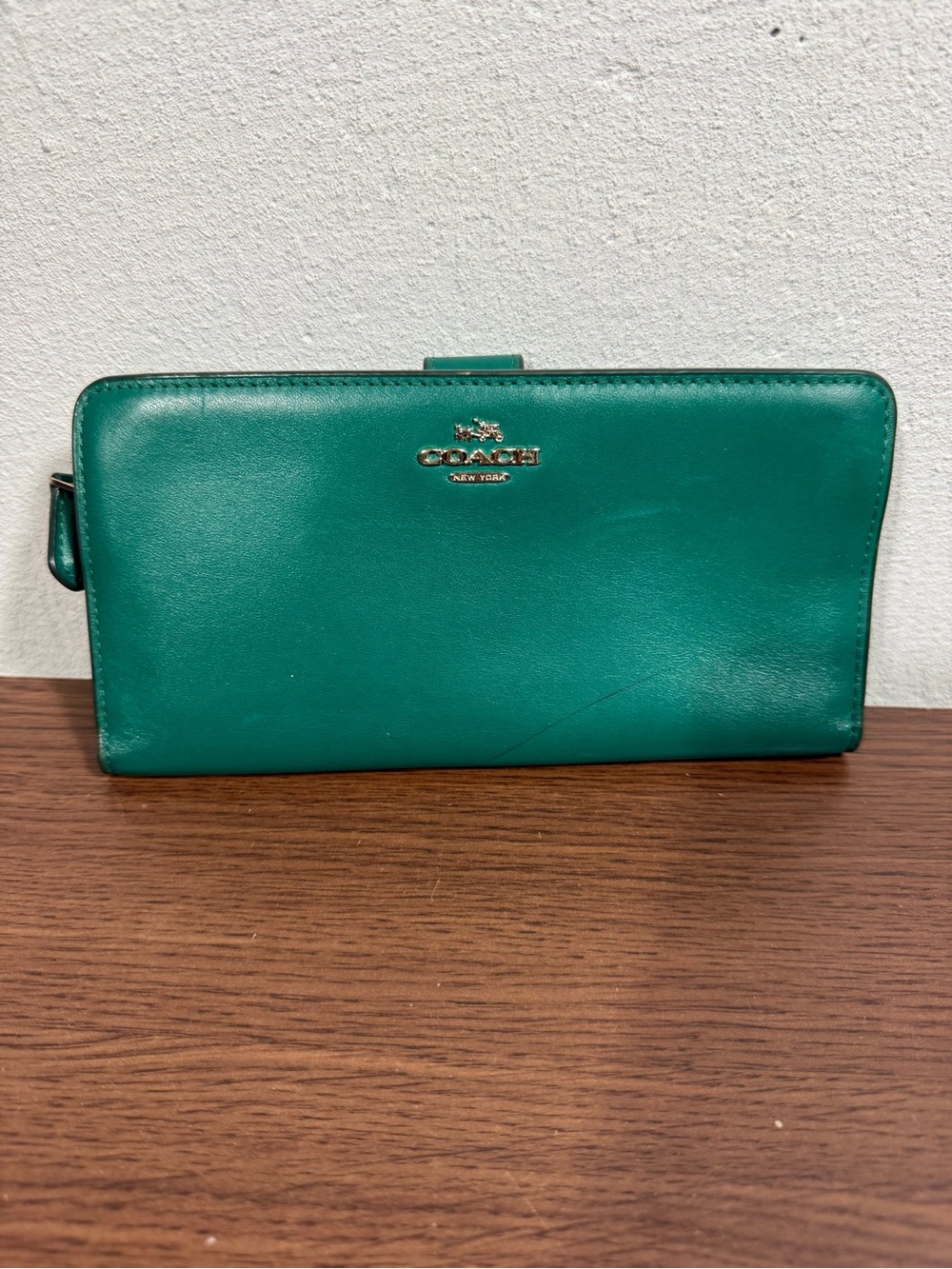Coach Emerald Green Leather Checkbook Wallet